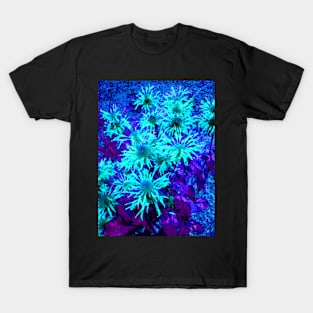 Blue garden with fluorescent flowers T-Shirt